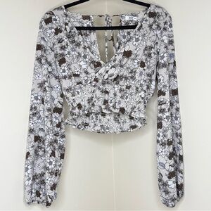 Floral Chiffon Wrap Blouse | Light & Flowy Tie-Back V-Neck Top Elastic Waist